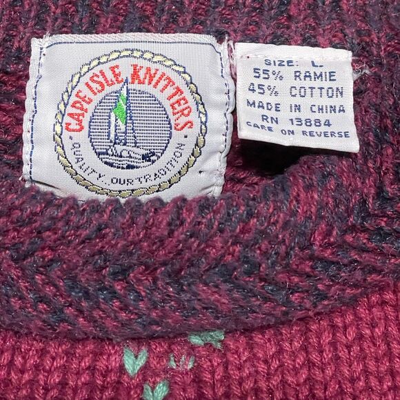 Cape Isle Knitters Sweater Size Large Argyle Burgundy And Dark Blue - Picture 4 of 4